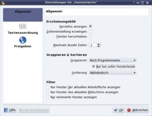 Abbildung 1: Im Einrichtungsdialog der Fensterleiste stellen Sie ein, dass KDE Programmfenster nur gruppiert, wenn es in der Fensterleiste eng wird.
