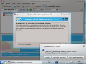 Abbildung 1: Kubuntu 10.10 schlägt nach dem Start von K3b vor, zusätzliche Codecs zu installieren, um die volle Funktionsfähigkeit herzustellen.