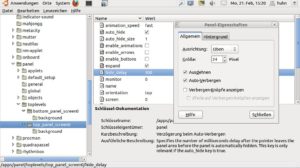 Abbildung 1: Der "Eigenschaften"-Dialog (rechts im Vordergrund) und GConf (im Hintergrund) im Vergleich – über Ersteren stellen Sie nur grundlegende Dinge ein; der Editor bietet weitaus mehr Möglichkeiten.