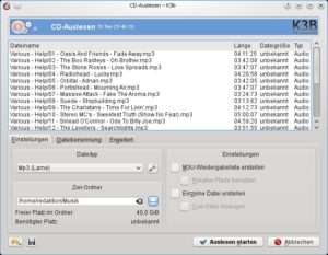 Abbildung 2: Über die Aufklappmenüs im unteren Bereich legen Sie fest, in welches Format Sie die ausgelesenen Audiodaten umwandeln wollen.
