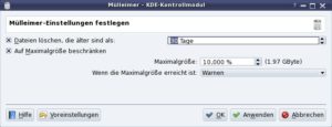 Abbildung 3: Mit diesen Einstellungen löscht KDE automatisch Dateien, die länger als 30 Tage im Mülleimer liegen.