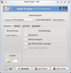 Abbildung 3: Im Reiter "Geschwindigkeit" wählen Sie auf Wunsch einen niedrigeren Wert für die Brenngeschwindigkeit aus. Andernfalls bestimmt K3b automatisch, wie schnell Ihr Brenner ist.