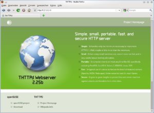 Abbildung 3: Unter OpenSuse meldet sich der erfolgreich gestartete Thttpd-Webserver mit einer netten Seite.