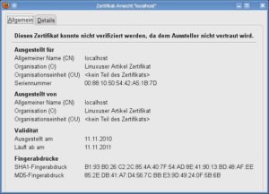 Abbildung 3: Ein selbst signiertes Zertifikat im Webbrowser.