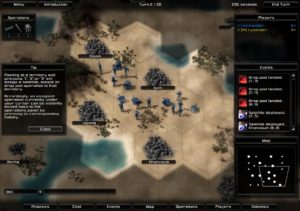Abbildung 3: Das Geschehen auf der Landkarte sieht der Spieler nur in den jeweiligen Nachbarfeldern seiner eigenen Einheiten. Alle anderen Gebiete bleiben im Fog of War verborgen.