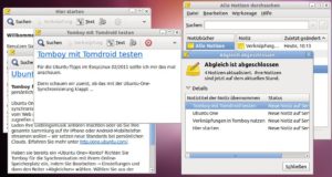 Abbildung 7: Mit Tomboy erstellte Notizzettel synchronisieren Sie unkompliziert mit dem Internetspeicher Ubuntu One. Nach getaner Arbeit informiert das Tool über den Abgleich.