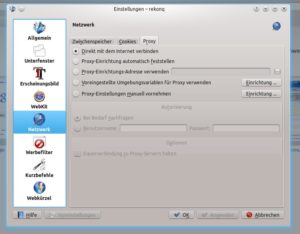 Abbildung 9: Nutzen Sie einen Proxy-Server (zum Beispiel in der Firma), geben Sie dessen IP-Adresse und den verwendeten Port in der Konfiguration von Rekonq an.