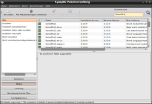 Die LibreOffice-Pakete in Synaptic