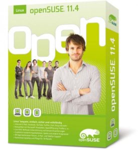 Die Opensuse-Box der Open-SLX GmbH enthält die 32- und 64-Bit-Version von 11.4 sowie zusätzliche Software - und selbstverständlich ist sie grün.