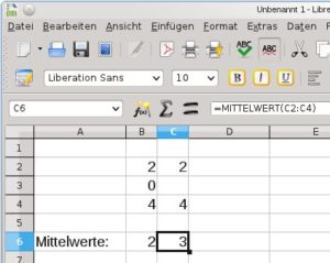 Abbildung 1: Mittelwerte berücksichtigen leere Zellen nicht. Es ist also nicht egal, ob eine Zelle leer ist oder den Wert 0 enthält.