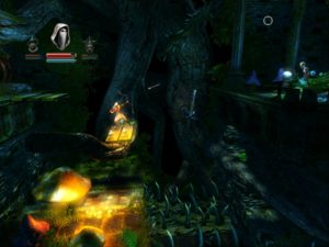 Abbildung 2: Trine: Die Diebin erledigt Feinde aus der Distanz.