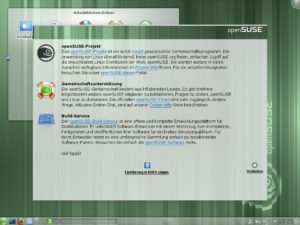 Abbildung 2: Der Standarddesktop von OpenSuse (KDE4) gleich nach der Installation.