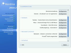 Abbildung 4: Im diesem Bildschirm fasst Mandriva die Systemeinstellungen zusammen.