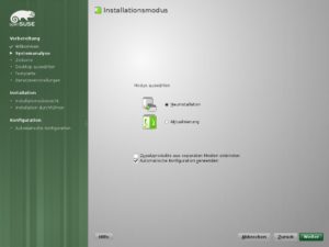 Abbildung 5: Hier wählen Sie zwischen den Installationsmodi: Neuinstallation oder Aktualisierung.
