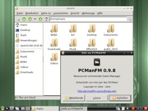 Abbildung 5: Der LXDE-Desktop von OpenSuse 11.4 mit dem Dateimanager PCManFM.
