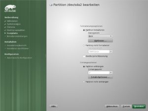 Abbildung 7: Sie müssen mindestens eine Partition mit dem Einhängepunkt "/" anlegen.