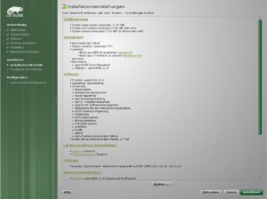 Abbildung 8: Point of no return: Klicken Sie hier auf Installieren, richtet YaST openSUSE ein. Wählen Sie Abbrechen, dann bleibt das System unverändert.