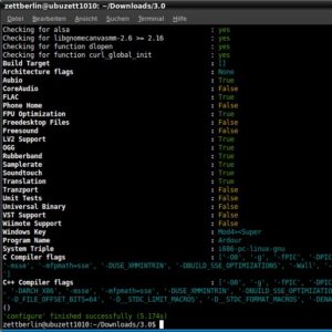 Abbildung 5: Sieht die Ausgabe von waf configure in etwa so aus, bekommen Sie ein gut ausgestattetes Ardour3 gebaut.