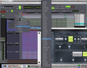 Abbildung 7: Alles, was man an einem Synthesizer einstellen kann, lässt sich in den MIDI-Spuren von Ardour3 automatisieren. Hier Kurven für zwei Parameter des CALF-Monosynth-Plugins und eine Spur für Tremolo-Kurven (Pitch-Bend).