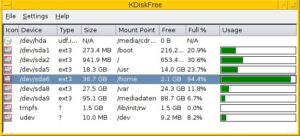 Abbildung 7: Kdiskfree zeigt den jeweiligen Füllstand des Dateisystems als Balken an.