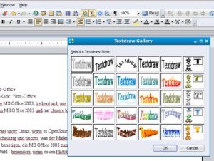 Abbildung 7: Berühmt und berüchtigt: Wordart heißt in Yozo Office Textdraw.