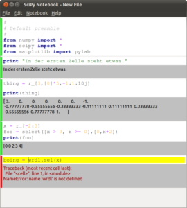 Klein und übersichtlich: Das Scipy-Notebook nimmt Python-Schnipsel auf und evaluiert sie - stückweise oder im Zusammenhang.