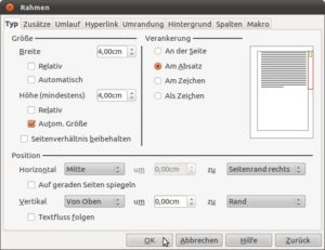 Abbildung 10: Die Dialogbox "Rahmen" bietet zahlreiche Möglichkeiten, um einen Rahmen zu positionieren und zu formatieren.