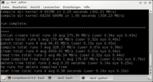 Abbildung 2: Der Compilebench liefert umfangreiche Leistungsdaten über die Performance des Systems.
