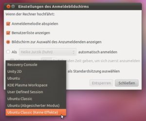 Abbildung 2: In "gdmsetup" definieren Sie auch eine Standardsitzung für alle Benutzer, die im Anmeldebildschirm keine eigene Auswahl treffen.