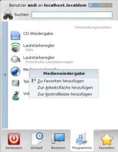 Abbildung 5: Programme aus dem K-Menü können Sie per Drag & Drop und über ihr Kontextmenü auf den Desktop legen.