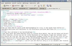 Abbildung 5: GEdit öffnet auch Dokumente auf entfernten Rechnern, wenn Sie eine entsprechende Verbindung konfiguriert haben. Die Titelleiste des Fensters verrät Details.