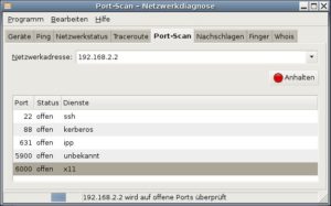Abbildung 6: Auf dem gescannten Rechner sind unter anderem die entfernte Anmeldung mit SSH, ein VNC-Server (Port 5900) und der Druckserver CUPS (Port 631) erreichbar.