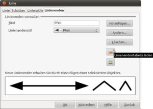 Abbildung 6: Registerkarte "Linienenden" des Dialogfeldes "Linie" mit allen Werkzeugen zur Linienenden-Bearbeitung.
