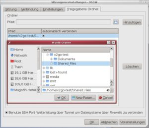 Abbildung 6: X2go nutzt für den Datenaustausch zwischen Server und Client Fuse und SSHFS. Ein lokales Verzeichnis steht so auf dem Server bereit.