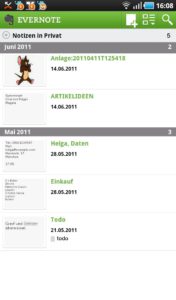 Abbildung 7: In den Kategorieansichten können Sie über die Icons oben rechts neue Merkzettel anlegen, die vorhandenen durchsuchen und in der App navigieren.