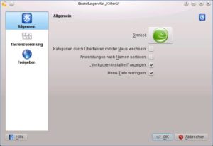 Abbildung 8: Im Einrichtungsdialog des K-Menüs können Sie festlegen, dass Sie nur mit Klicks durch die Tabs des Menüs wechseln wollen.