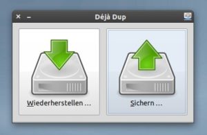 Abbildung 1: Mehr als zwei Buttons braucht eine gute Backup-Oberfläche nicht. Selten waren das Sichern und Wiederherstellen der Daten so einfach wie mit Déjà Dup.