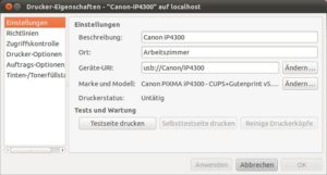 Abbildung 12: Die Einstellungen des Druckers Canon iP4300.