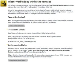 Abbildung 2: Die Firefox-Meldung warnt vor Ihrem noch unbekannten Zertifikat.