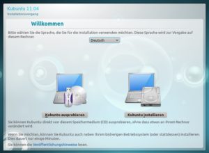 Abbildung 3: Am besten testen Sie Kubuntu 11.04 erstmal in der Live-Version, bevor Sie es installieren.
