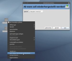 Abbildung 4: Da Déjà Dup mit Nautilus kooperiert, stellen Sie Dateien und Ordner schnell und einfach wieder her. Aus dem Kontextmenü wählen Sie dazu die Option <code srcset=