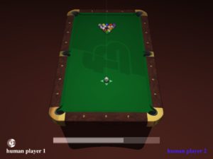 Abbildung 6: Die Billardsimulation Foobillard startet standardmäßig eine Partie. Den Tisch darf man frei drehen und heranholen.