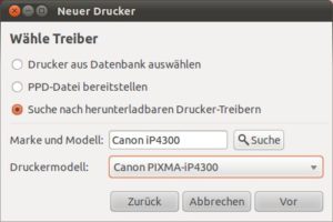 Abbildung 6: Auf Wunsch sucht System-config-printer im Internet nach proprietären Treibern.