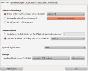 Abbildung 7: Die Test-CA unterschreibt das Zertifikat vom Admin.