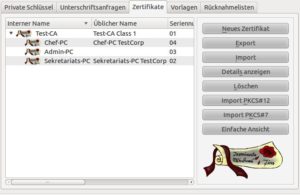 Abbildung 8: Hierarchische Darstellung: Die Test-CA signiert drei Benutzerzertifikate.