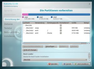 Abbildung 8: Da uns nur 10 GByte Speicherplatz zur Verfügung stehen, spendieren wir dem Auslagerungsspeicher und der Root-Partition vergleichsweise wenig Platz.