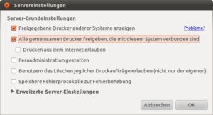 Abbildung 9: Mit diesen Grundeinstellungen geben Sie alle lokal angeschlossenen Drucker im Netzwerk frei. Außerdem zeigt System-config-printer alle im Netzwerk verfügbaren Drucker an.