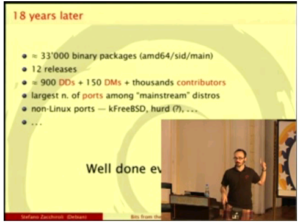 Live-Videostream: Debian-Projektleiter Stefano Zacchiroli eröffnet den Debian Day.