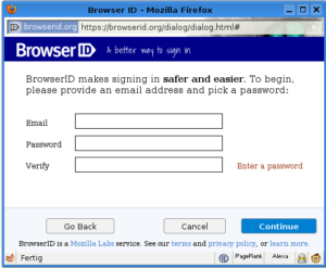 Anmeldefenster für BrowserID. 