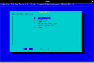 Cdwrite präsentiert sich auf der Konsole mit dieser Oberfläche, liefert alternativ aber auch ein paar Kommandozeilentools mit.